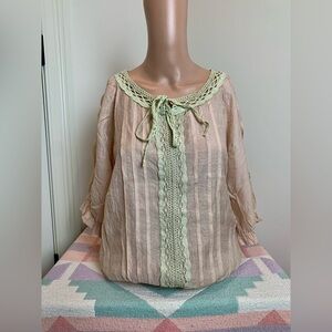 Vintage! peach pink cinch waist blouse
